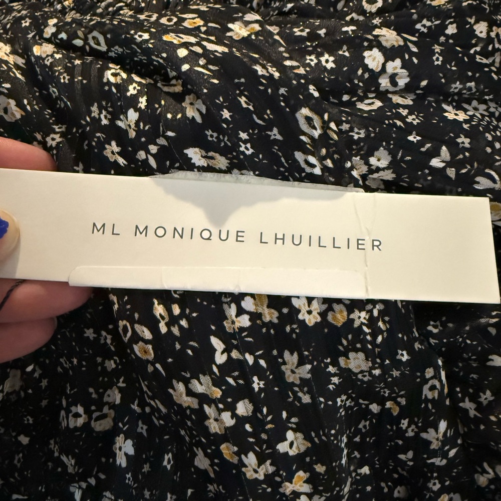 NWT ML MONIQUE LHUILLIER Floral Maxi Dress In Black‎ - Picture 4 of 11